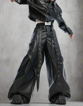 Men's Designer Vegan Leather Wide-Leg Strap Pants